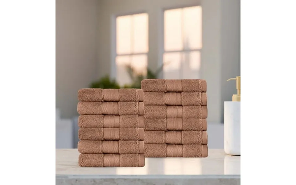 Superior Aria Turkish Cotton Solid Heavyweight Taupe Face Towel Set Of 12