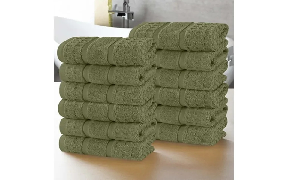 Superior Cotton Waffle Border Face Towel Washcloth Set Of 12 Forest Green