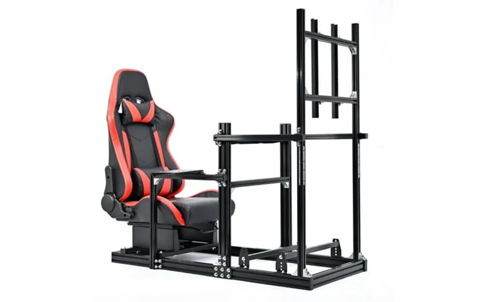 Supllueer Aluminum Profile Racing Simulator Cockpit With Red Seat & Tv Stand Fit Logitech G29 G923 G920 Thrustmaster