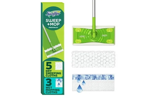 Swiffer Sweep & Mop Dry Wet Floor Mopping And Sweeping Kit 1 Device 5 Dry Cloths 3 Wet Cloths 3 Pack product image