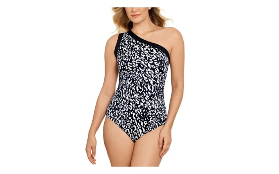 Swim Solutions Women S Black Animal Print Stretch Tummy Control Lined Bust Support Full Coverage Molded Cup One Shoulder