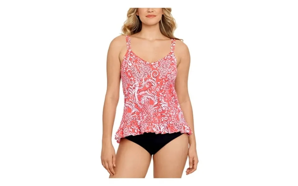 Swim Solutions Women S Coral Printed Stretch Lined Ruffled Hem Deep V Neck Adjustable Mix It Up Tankini Swimsuit Top 8
