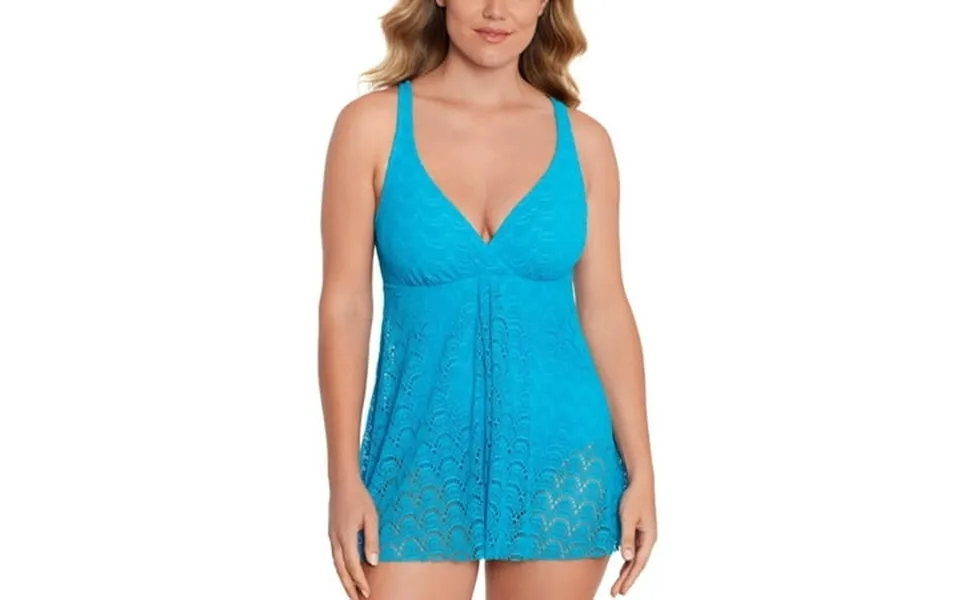 Swim Solutions Womens Tummy-control Flyaway Teal Scallop Crochet 8