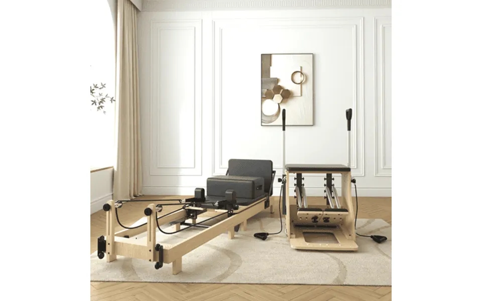 Syedee Pilates Reformer Machine Wood Pilates Machine Bed Yoga Exercise Strength Training Equipment With Pilates Chair Fo