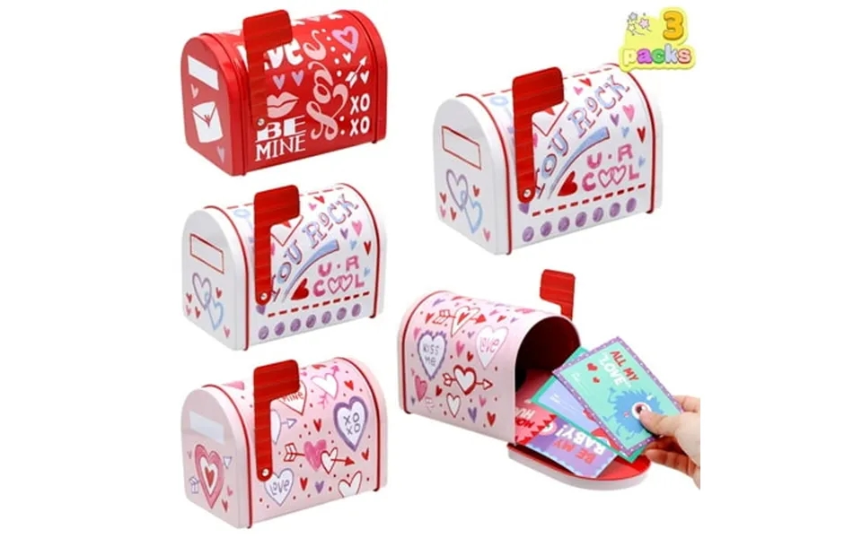 Syncfun 3 Pcs Valentine Mailbox 3.75 X 5 Valentine Day Tin Mailbox For Kids Valentine S Boxes For Kids Classroom Greetin