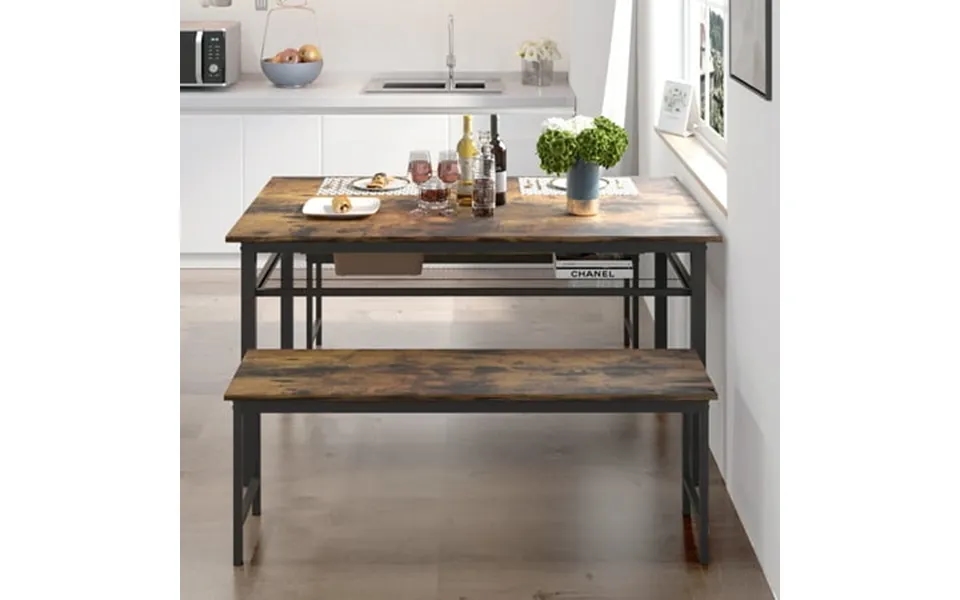 Syngar 3 Piece Kitchen Table Set Modern Dining Set With 2 Benches Home Dining Table Set For 4 Breakfast Table And Chairs