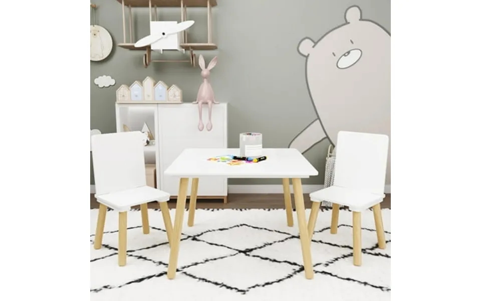 Syngar Kids Table And Chairs Set 3 Piece Wooden Activity Table And Chairs Set For Toddlers Eating Arts Crafts Drawing Re