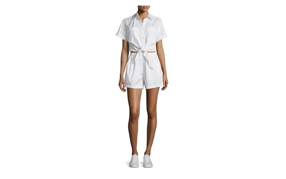 T Alexander Wang Womens White Pocketed Tie Front Elastic Waist Shorts Short Sleeve Collared Button Up Romper 0