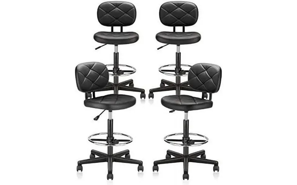 Tall Drafting Rolling Stool Chair With Low Back Support And Adjustable Foot Rest Ring Set Of 4 Pu Leather Vinly Wide Sea
