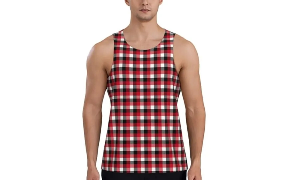 Tank Tops For Men Red Black Buffalo Plaid Summer Sleveeless Compression Shirt Workout Tank Tops For Gym Exercise Running