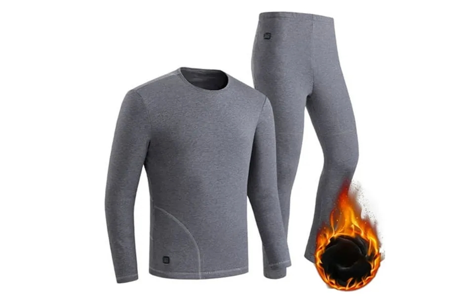 Tao Tao Heated Underwear For Men Fleece Lined Base Layer Set Winter Outdoor Soft Electric Heating Thermal Underwear Gray