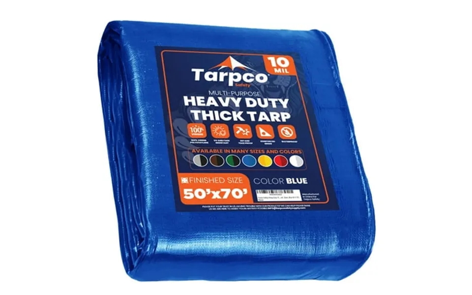 Tarpco Safety 10 Mil Extra Heavy Duty Tarp Camping Tarpaulin Waterproof Cover Blue 50 X 70ft