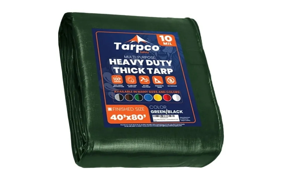 Tarpco Safety 10 Mil Extra Heavy Duty Tarp Camping Tarpaulin Waterproof Cover Green And Black 40 X 80ft