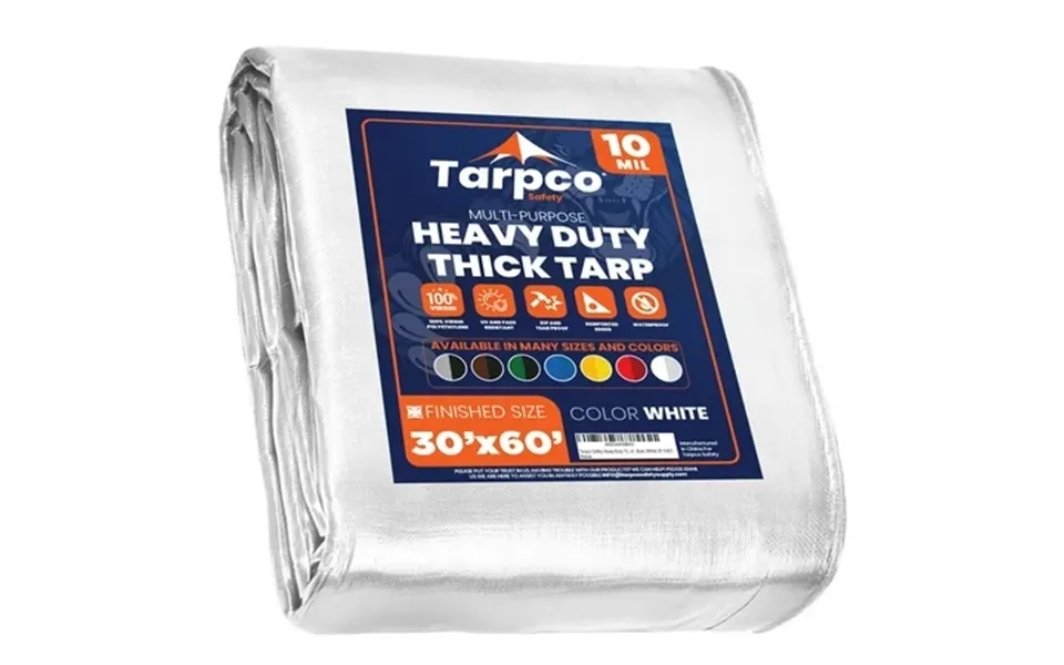 Tarpco Safety 10 Mil Extra Heavy Duty Tarp Camping Tarpaulin Waterproof Cover White 30 X 60ft