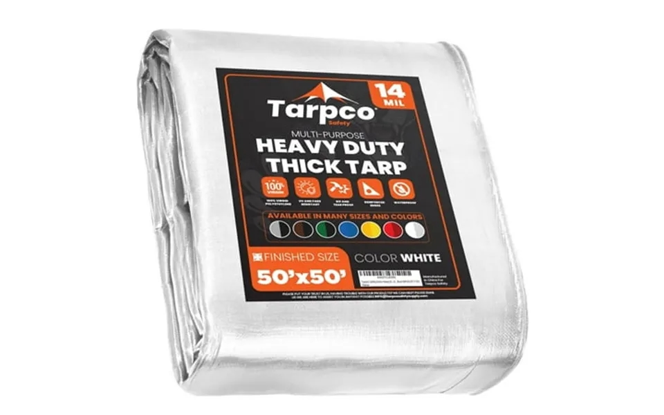 Tarpco Safety 14 Mil Extra Heavy Duty Tarp Camping Tarpaulin Waterproof Cover White 50 X 50 Ft