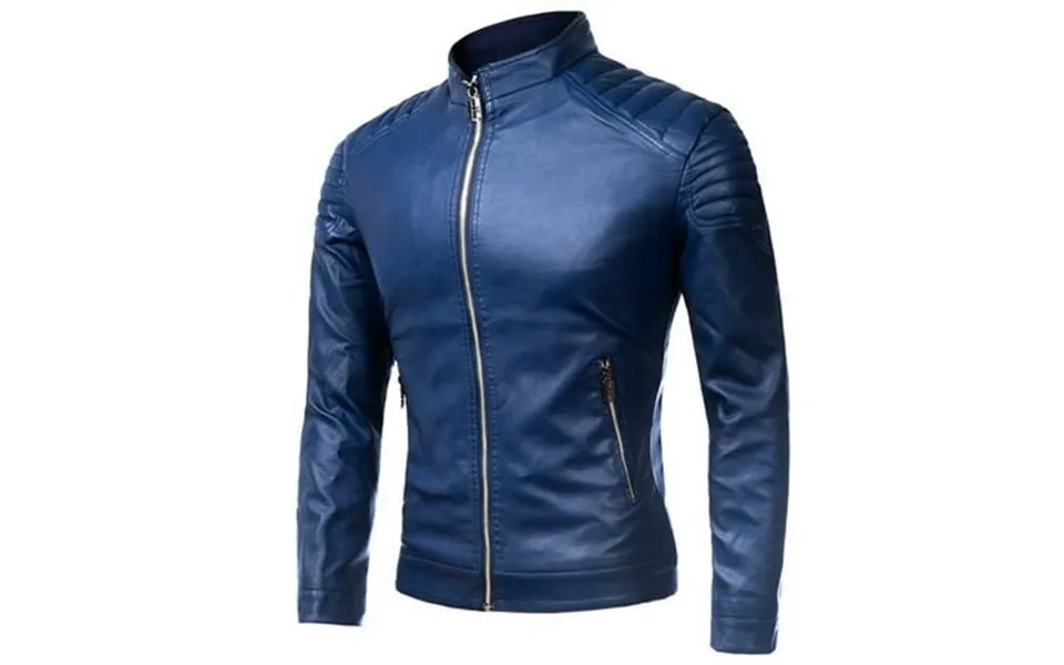 Tawop Fall Clothes Men S Fashion Casual Leather Long Jacket Sleeve Lapel Pocket Zipper Fitted Top Coat Blue 10