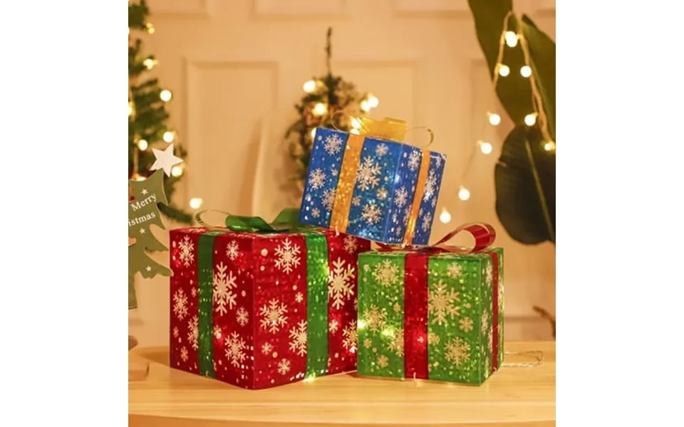 Taylongift Christmas Valentine S Day 3pcs Luminous Christmas Iron Decorative Box Shopping Window Gift Box Christmas Tree