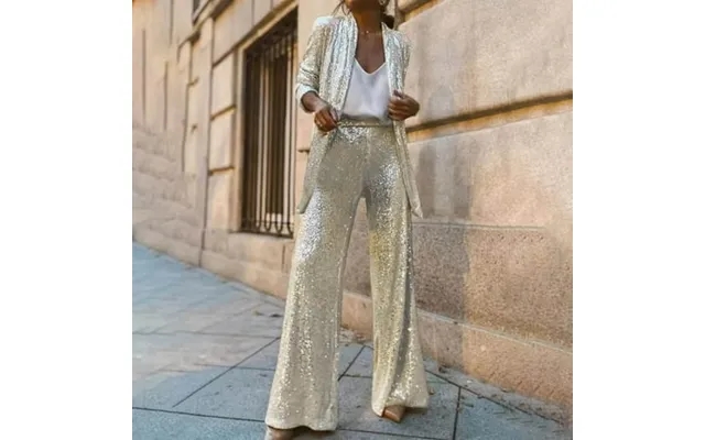 Taylonsss Women S Fashion Turn Down Collar Sequin Long Sleeve Zipper Solid Coat Pants product image