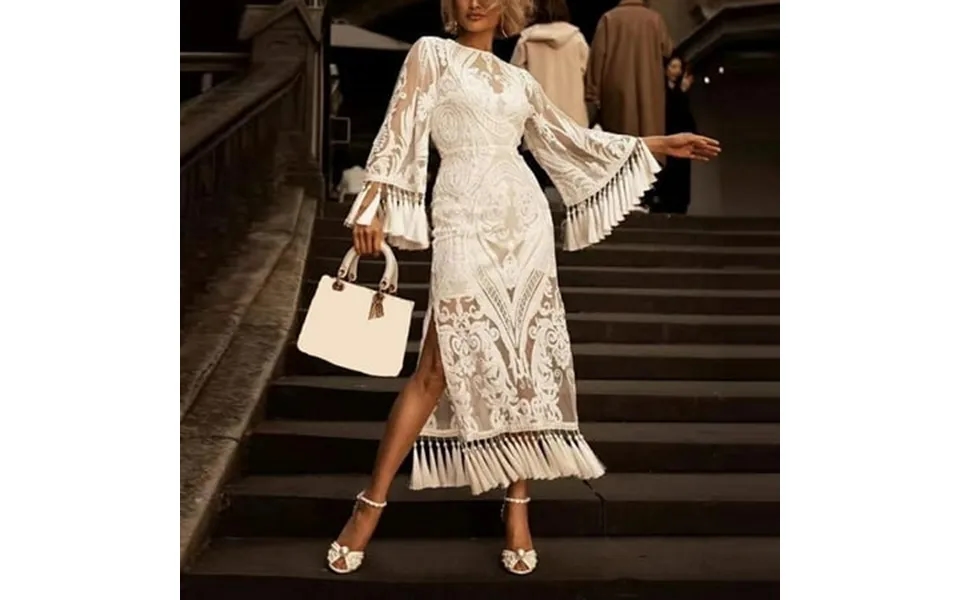 Teacher Appreciation Gifts Axxd Plus Size Sweater Dress Ladies Lace Embroidered Fringe Long Sleeve Dress Banquet Party E