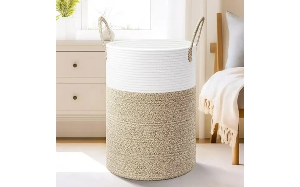Teafirst 60l Laundry Hamper Woven Cotton Rope Large Capacity Laundry Hamper Handles For Bathroom