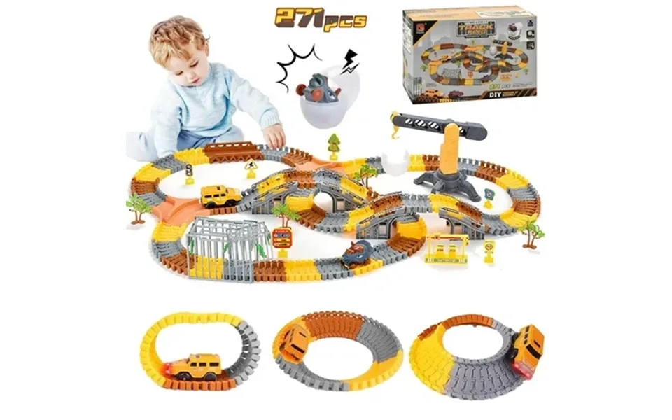 Teblint 271pcs Construction Race Car Tracks Set Dinosaur Train Tracks Toy Car Vehicle Playset With 2 Cars And Flexible T