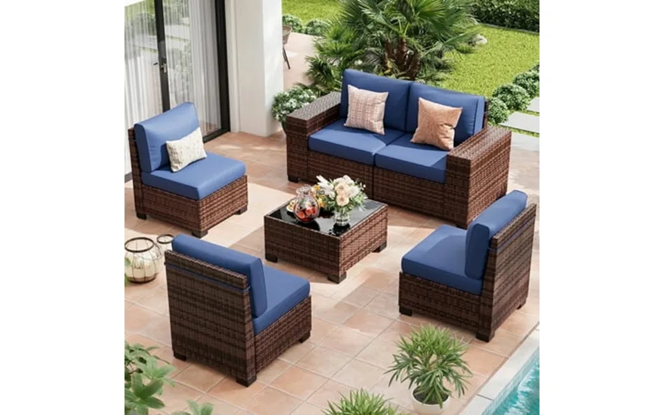 Techmilly 6-piece Patio Furniture Set Outdoor Patio Sofa Set With Wide Armrest All-weather Wicker Rattan Guest Set With