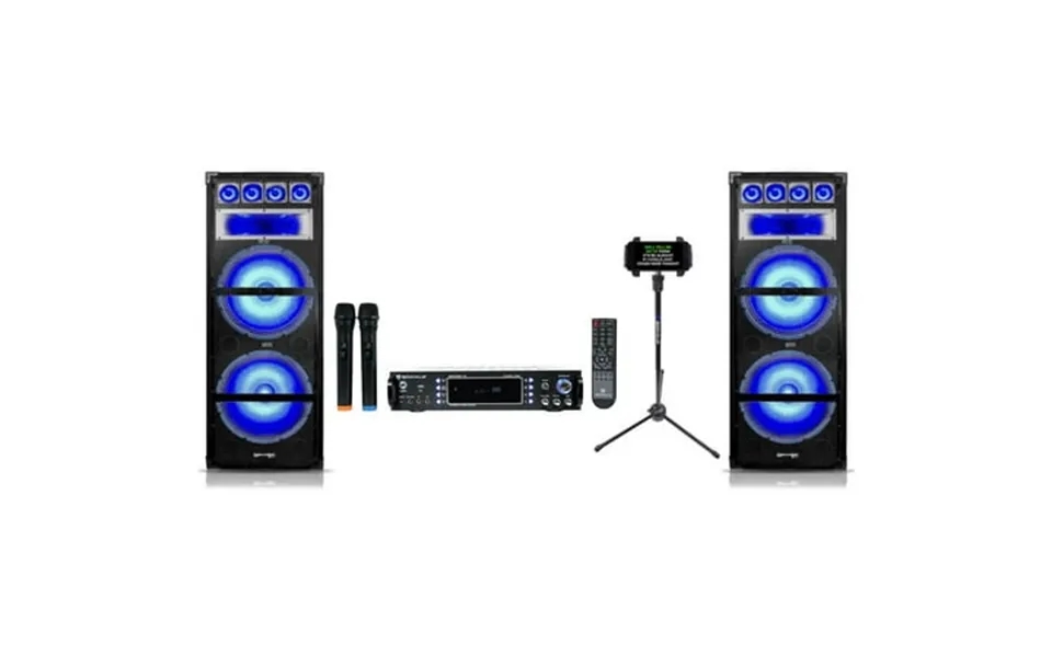 Technical Pro Dual 15 Led Karaoke Speakers Bluetooth Amplifier 2 Wireless Mics