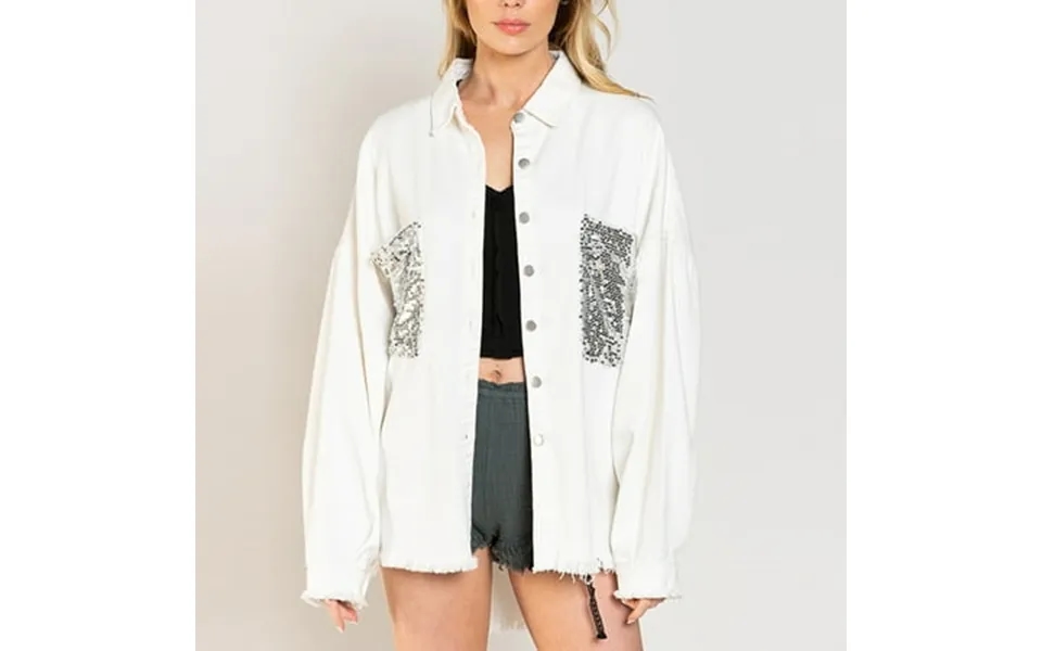 Tejiojio Clearance Jackets Women Fashion Casual Pockets Sequins Solid Long Sleeve Tops Jacket Denim Outwear