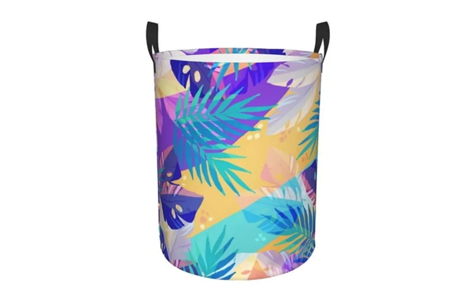 Tequan Waterproof Laundry Hampers Abstract Tropical Leaves Pattern Clothes Storage Basket With Handle S
