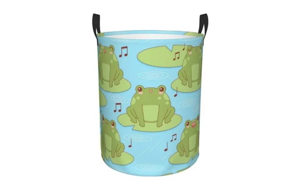 Tequan Waterproof Laundry Hampers Kawaii Singing Frogs Pattern Clothes Storage Basket With Handle M