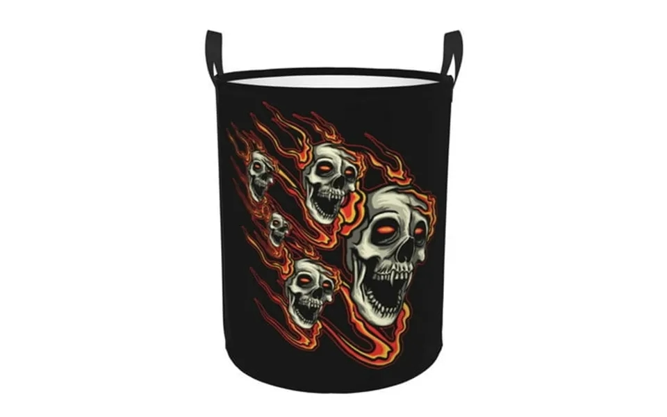 Tequan Waterproof Laundry Hampers Street Style Skulls With Fire Flames Pattern Clothes Storage Basket With Handle M