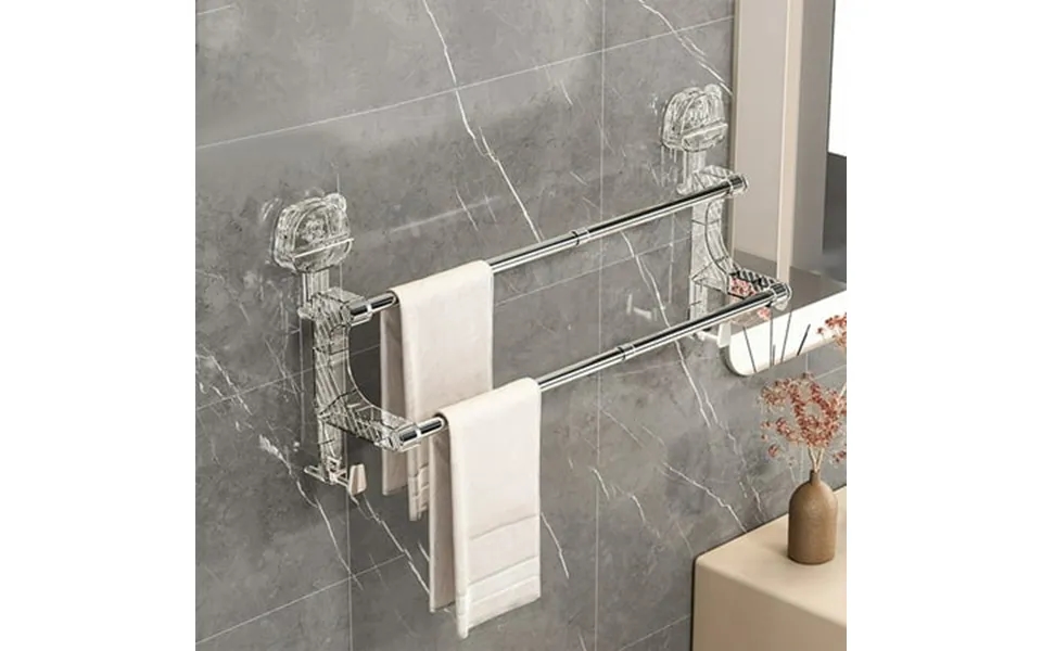 Terrahaven Retractable Double Rod Towel Rack High Load-bearing Suction Cups No Punching Required Rustproof & Waterproof