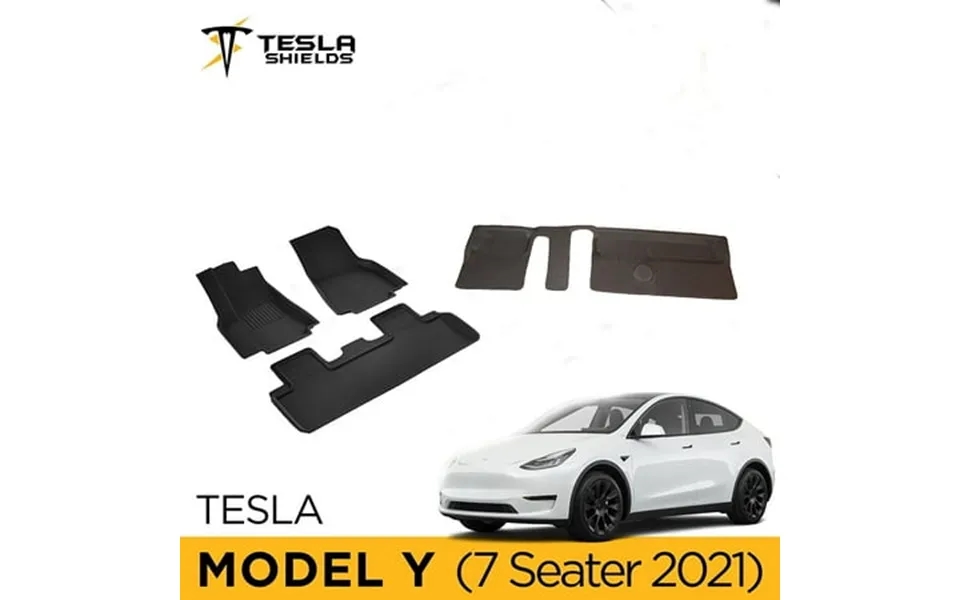 Tesla Model Y Floor Mats & Third Row Mat 2020-2022 Heavy Duty Custom Fit 7 Seater Rubber Mat - Car Interior Accessories