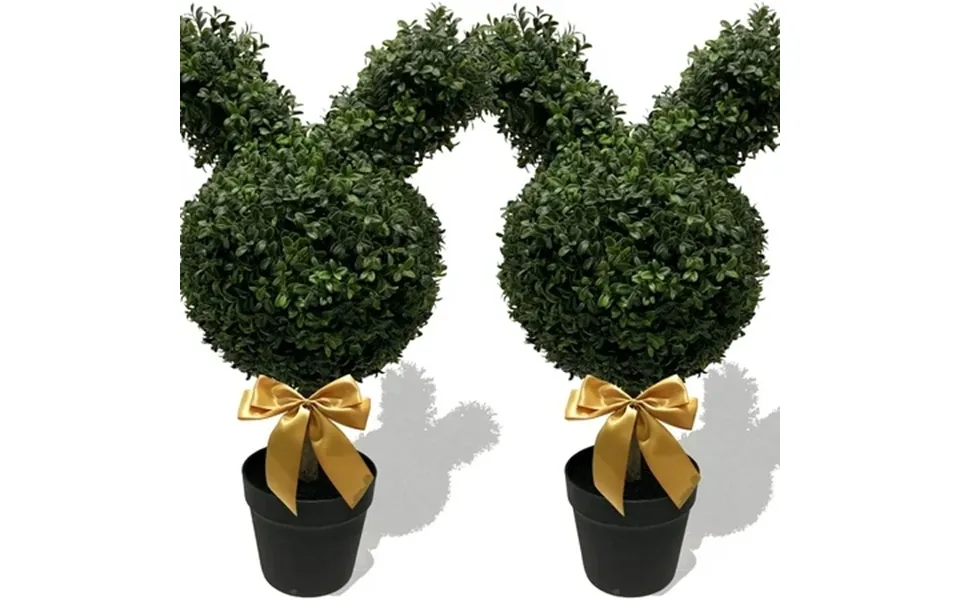 Tetaia 16 Inch Artificial Bunny-shaped Topiary Tree Rabbit Shaped Topiary Trees Pot Uv-resistant Bowknot Faux Boxwood To