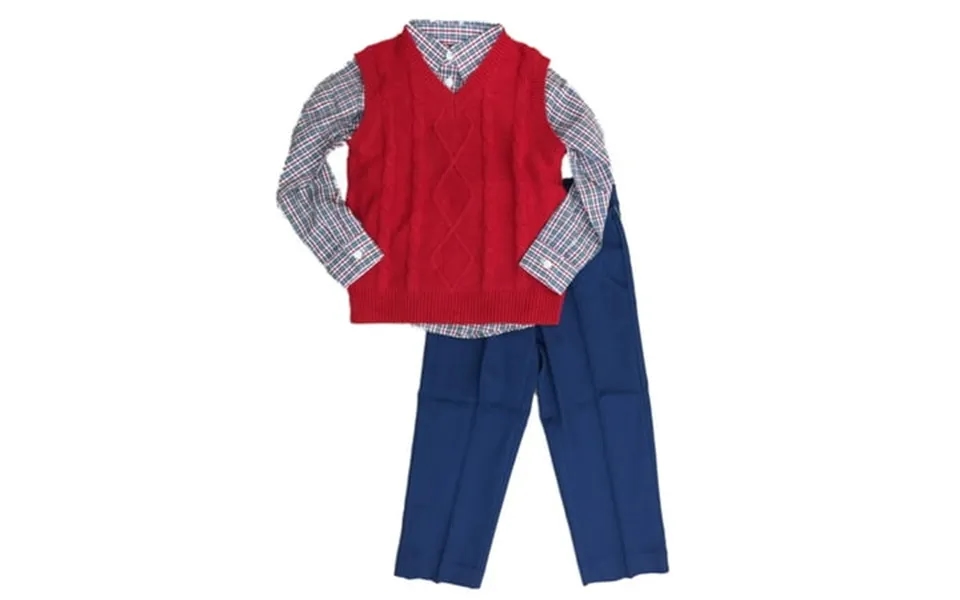 Tfw Toddler Boys Suit Red Sweater Vest Plaid Shirt & Blue Pants Set Outfit 4t