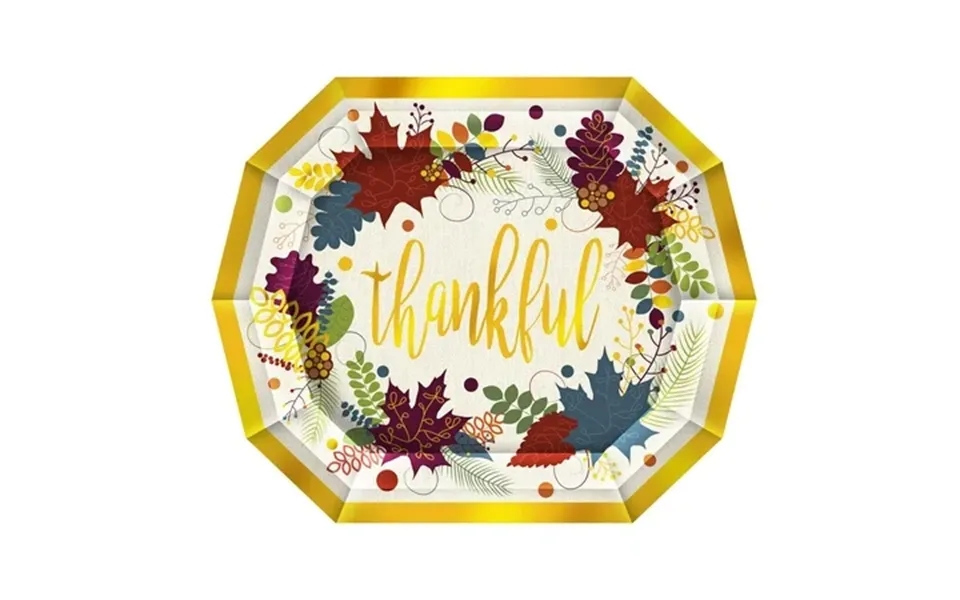 Thankful Decagon Paper Plates Thanksgiving Party 8 Pcs