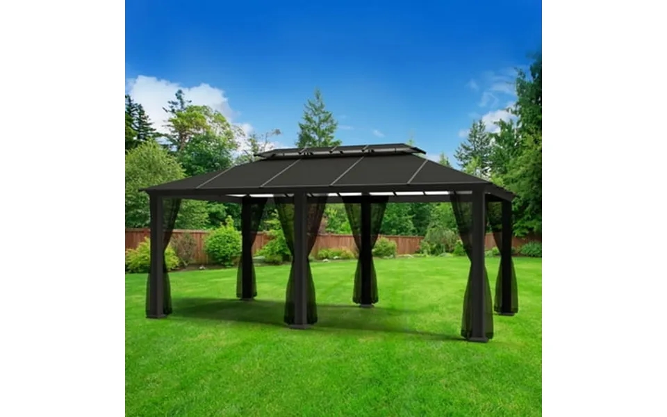 The 12x20 Santa Monica Aluminum Frame Hard Top Gazebo And A Twin Layer Aluminum Roof And Mosquito Netting