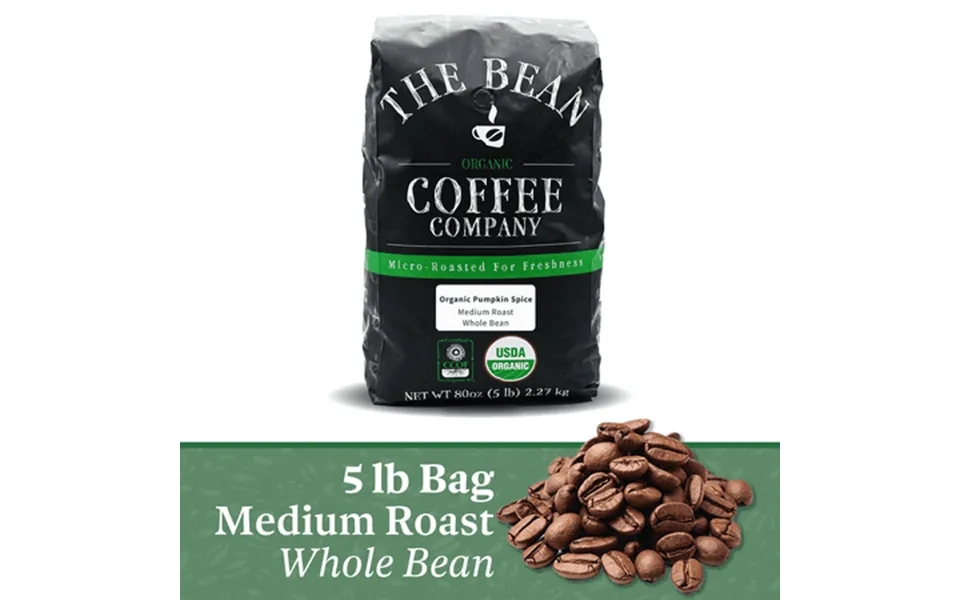The Bean Organic Coffee Company Pumpkin Spice Medium Roast Whole Bean Coffee 5-pound Bag