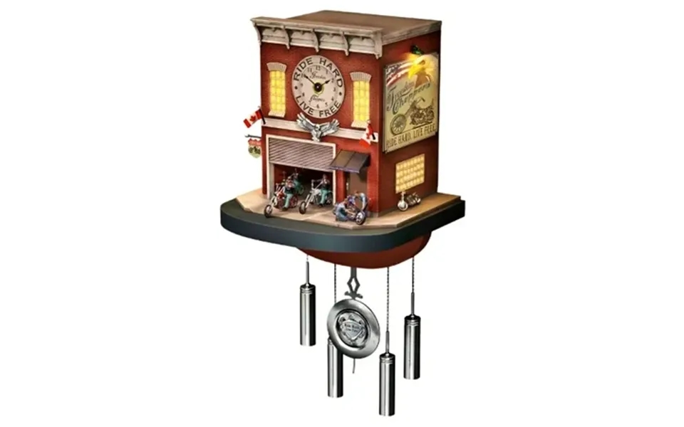 The Bradford Exchange Freedom Choppers Motorcycle Garage Cuckoo Clock With Canadian Flags Light-up Design Quartz Movemen