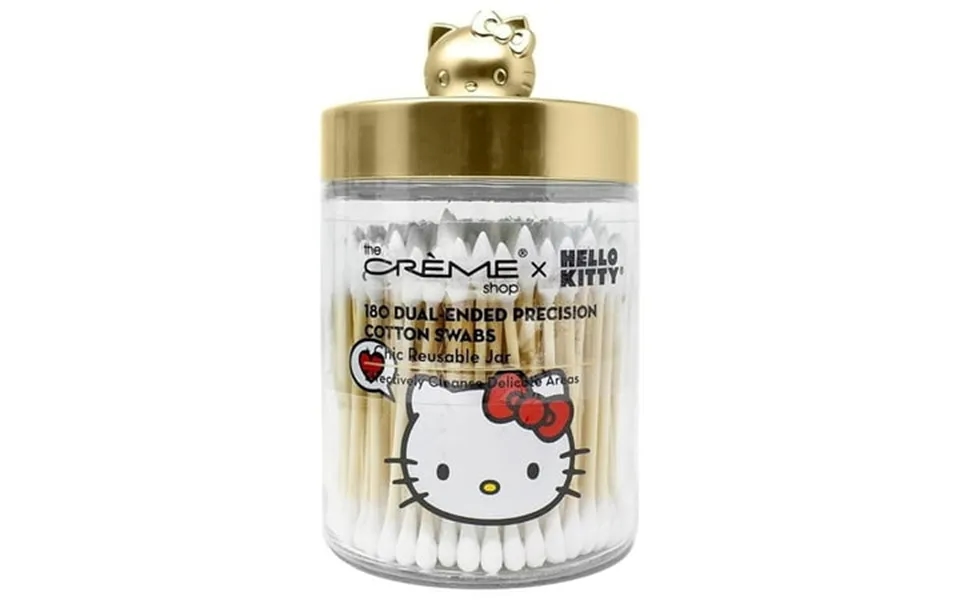 The Creme Shop X Hello Kitty Chic Reusable Matte Gold Jar With Cotton Swabs Dual-ended Tips For Gentle Cleansing And Eas