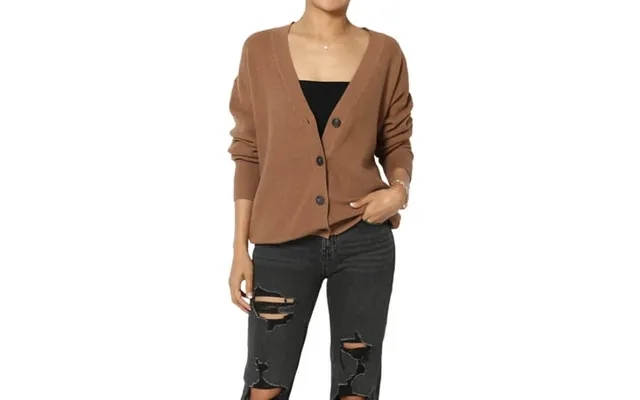 Themogan Women S Plus Waffle Viscose Knit Button Front V-neck Long Sleeve Cardigan Deep Camel 2x product image