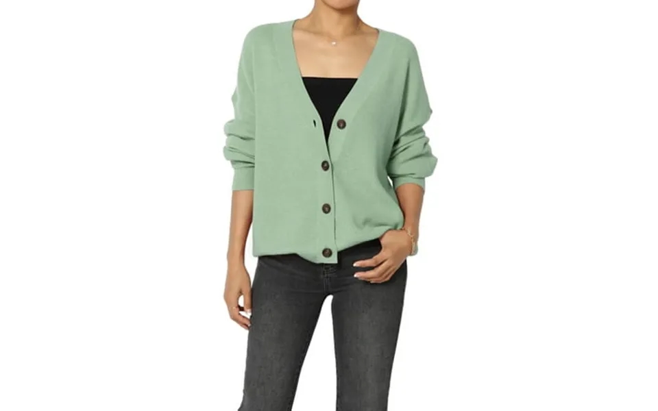 Themogan Women S Waffle Viscose Knit Button Front V-neck Long Sleeve Cardigan Light Jade L