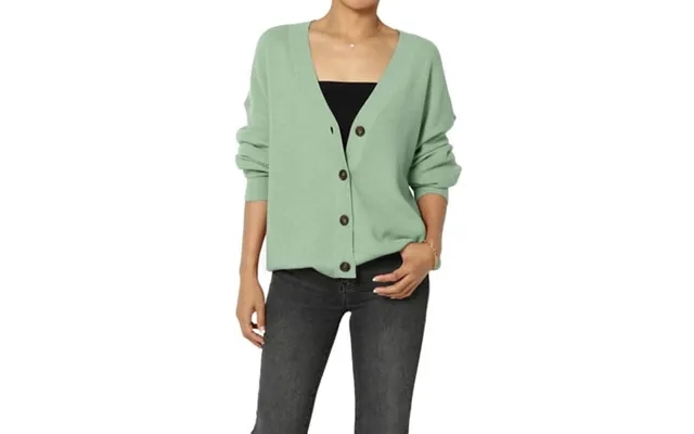 Themogan Women S Waffle Viscose Knit Button Front V-neck Long Sleeve Cardigan Light Jade L product image