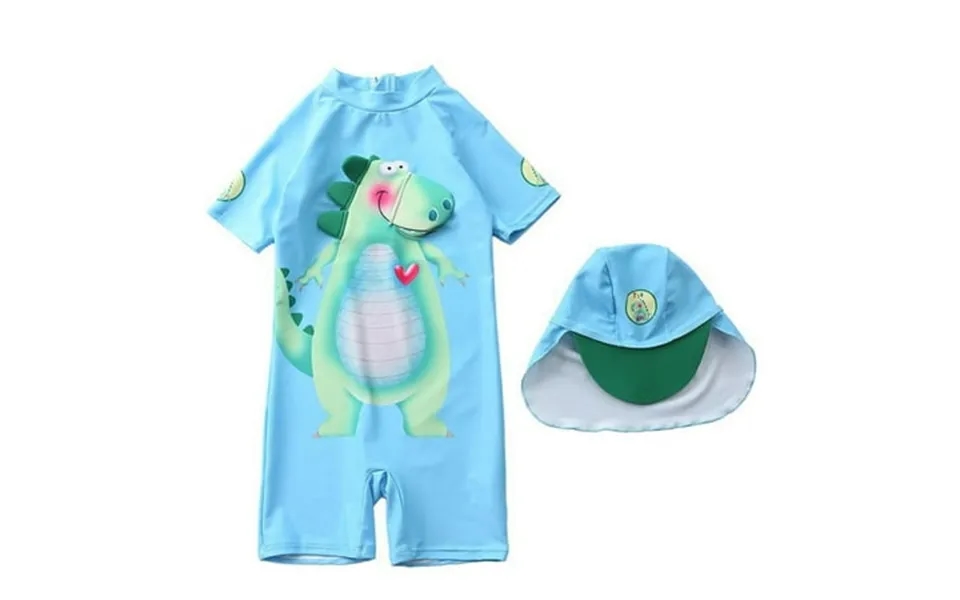 Toddler Boys Short Sleeve One-piece Swimsuit Cute Cartoon Dinosaur Swimming Suit With Sun Hat Upf 50 Sun Protection 1-7t