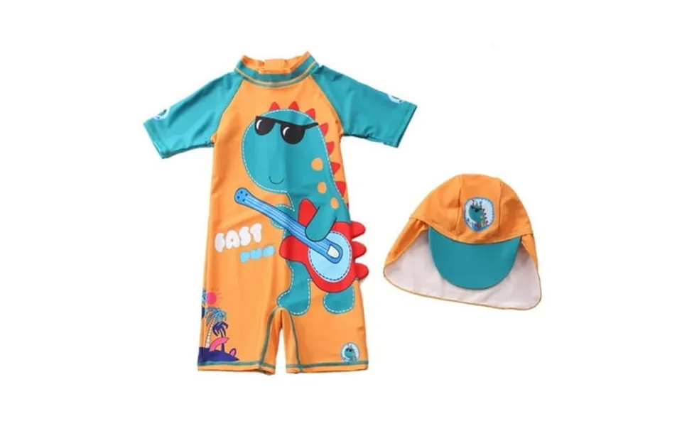 Toddler Boys Short Sleeve One-piece Swimsuit Cute Cartoon Dinosaur Swimming Suit With Sun Hat Upf 50 Sun Protection 1-7t