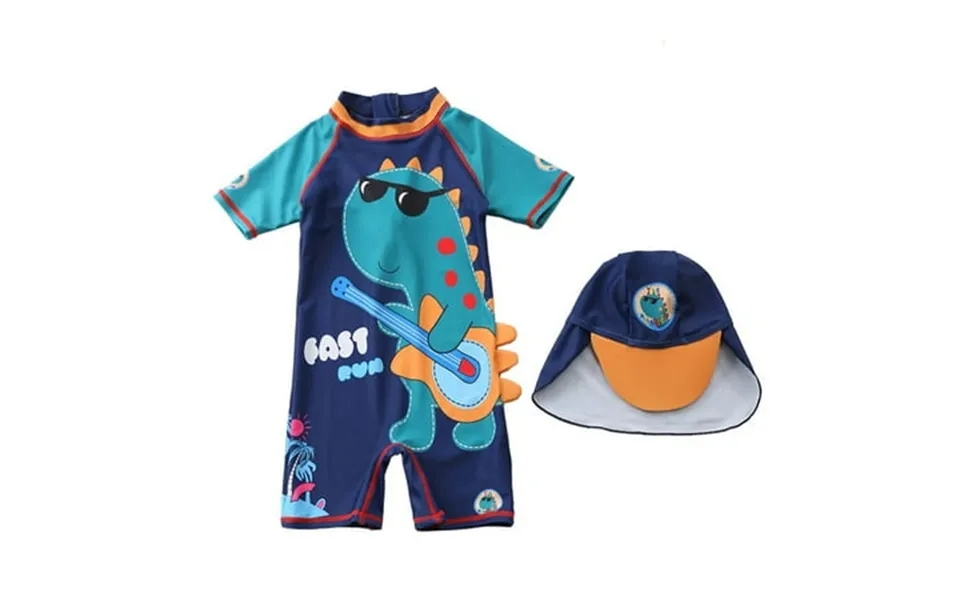 Toddler Boys Short Sleeve One-piece Swimsuit Cute Cartoon Dinosaur Swimming Suit With Sun Hat Upf 50 Sun Protection 1-7t