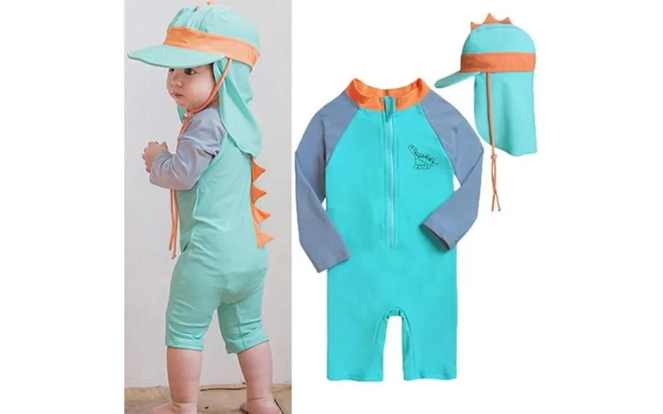 Toddler Little Boys Girls 3d Dinosuar Long Sleeve One Piece Swimsuits With Sun Hat