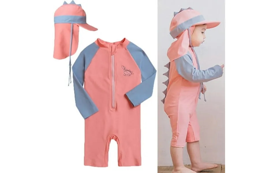 Toddler Little Girls Boys 3d Dinosuar Long Sleeve One Piece Swimsuits With Sun Hat