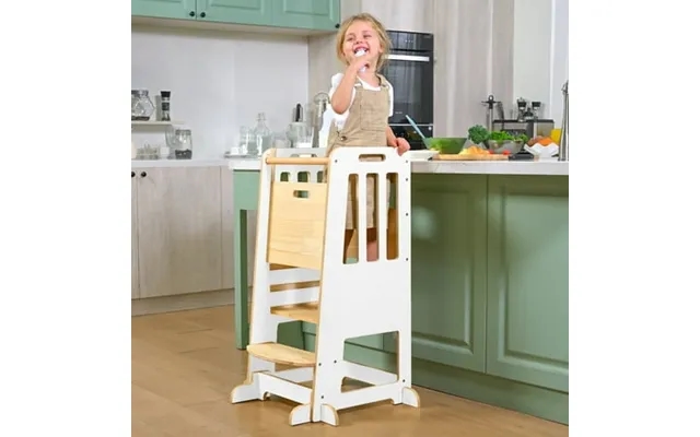 Toddler Standing Tower Kids Kitchen Stool Helper 3 Levels Adjustable Height Wooden Toddler Step Stools For Learning New  product image