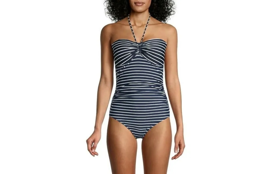 Tommy Hilfiger Women S Navy Striped Stretch Tie Bandeau Neck Lined Moderate Coverage Molded Cup One Piece Swimsuit 18